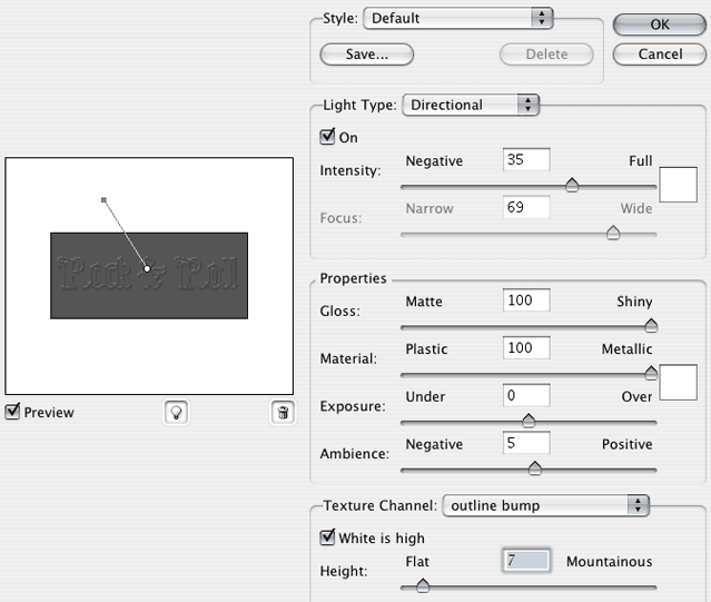 lighting effects dialog